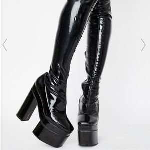 SOLD Dollskill Current Mood Vampette patent thigh high boots